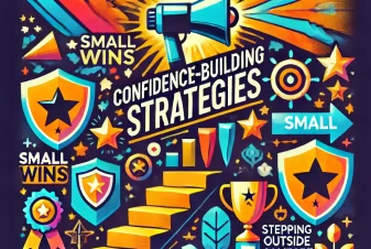 Dynamic motivational graphic design with bright colors and geometric shapes symbolizing teen empowerment and confidence.