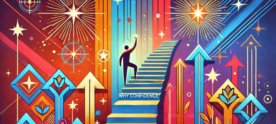 Wide motivational feature image with bold geometric shapes and vibrant colors for energy and empowerment.