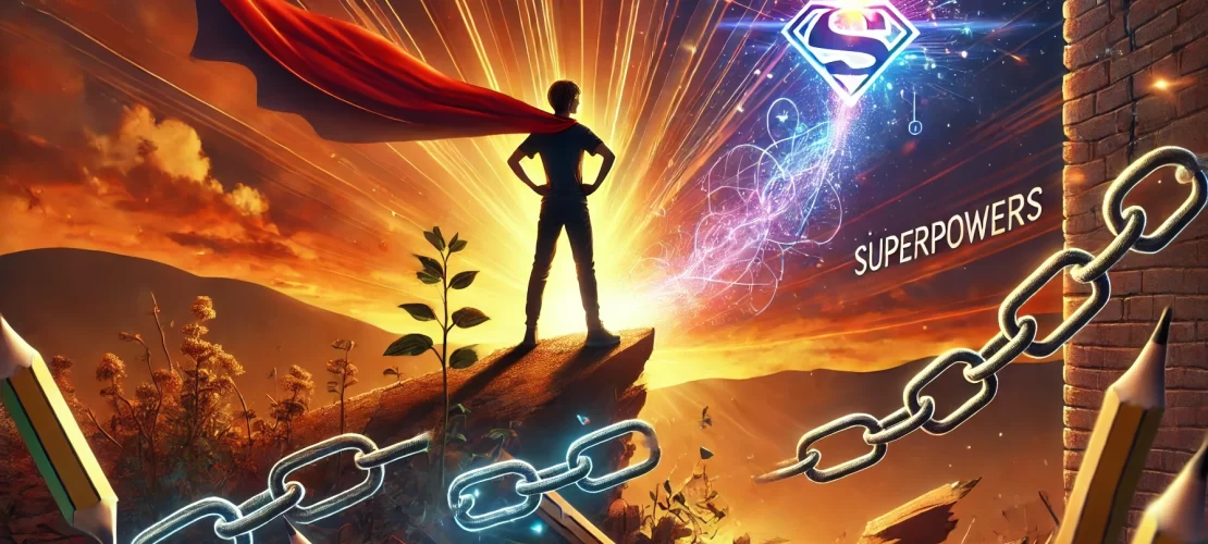 A vibrant wide-aspect digital illustration showing a diverse group of teenagers turning setbacks into superpowers, with dynamic poses and a glowing pathway symbolizing resilience and growth.