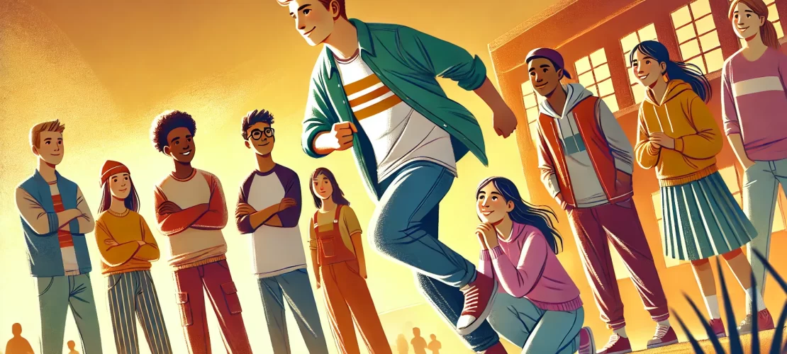 A vibrant illustration of a diverse group of teenagers in a supportive and encouraging environment, symbolizing unity and empowerment.